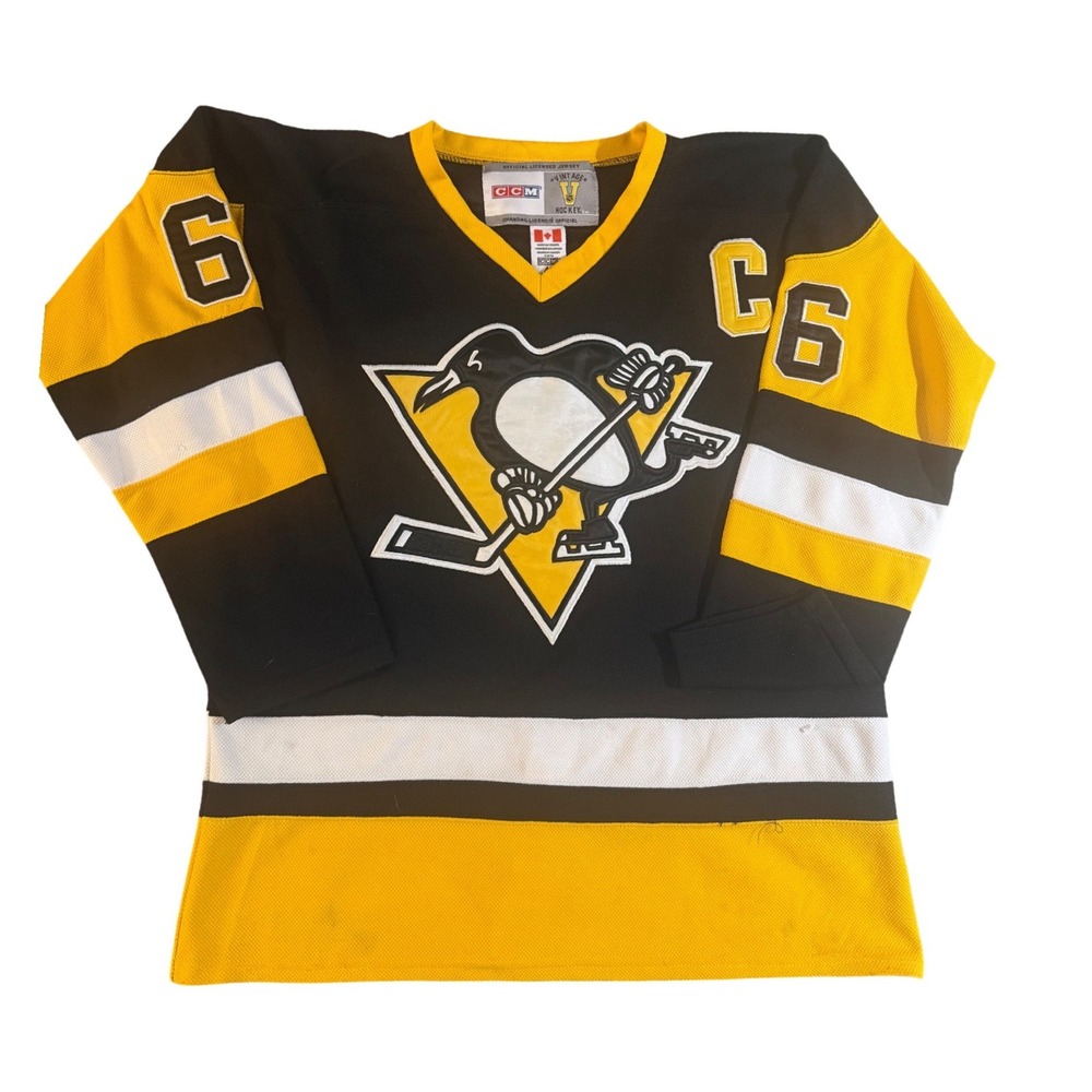 CCM Vintage Hockey Pittsburgh Penguins Mario Lemieux 66 Jersey Black Yellow 48